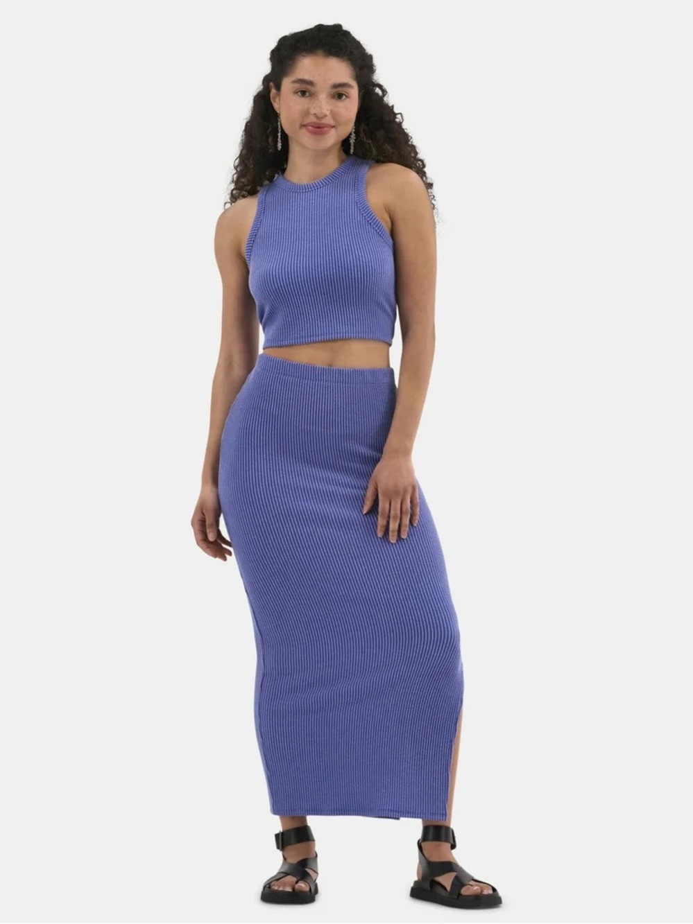 No Boundaries Periwinkle Ribbed Knit Maxi Skirt Set